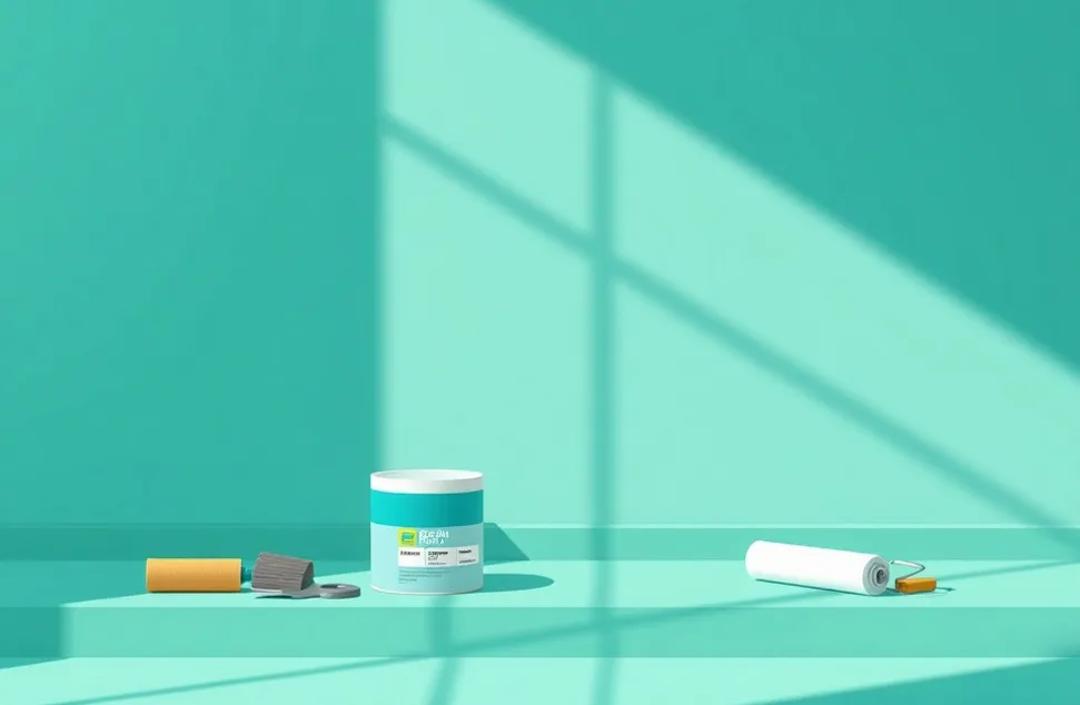 Outils de peinture disposés dans l'ordre des étapes du chantier