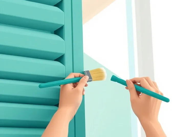Mise en peinture au pinceau de volets et d'encadrements en bois