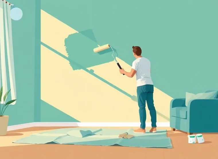 Peintre appliquant la peinture au rouleau sur un mur de salon