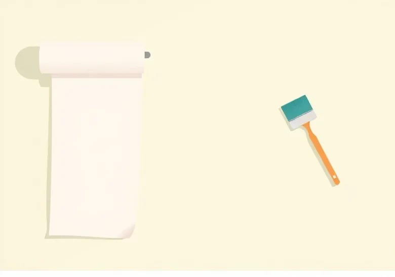 Pose de papier peint, rouleau et brosse à maroufler